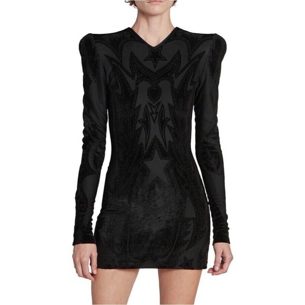 Balmain Women's Baroque Long Sleeve Mini Sheath Dress Black Size 38 / US 6